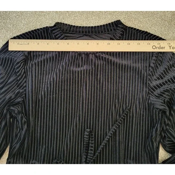 Womens Rib Velvet Dress Size L 8 Black Shein Long Sleeve Crew Neck Cinch Waist - Picture 5 of 9